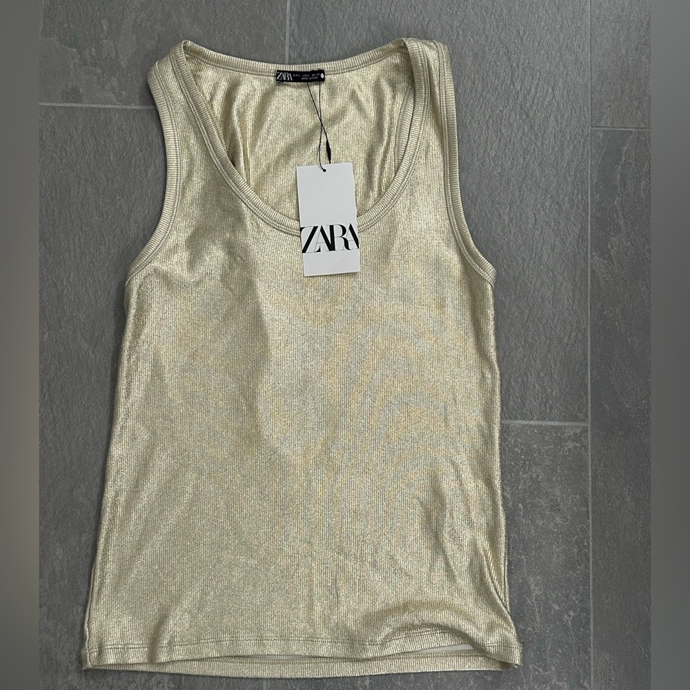 Zara, NWT, gold metallic tank.  Size L.
